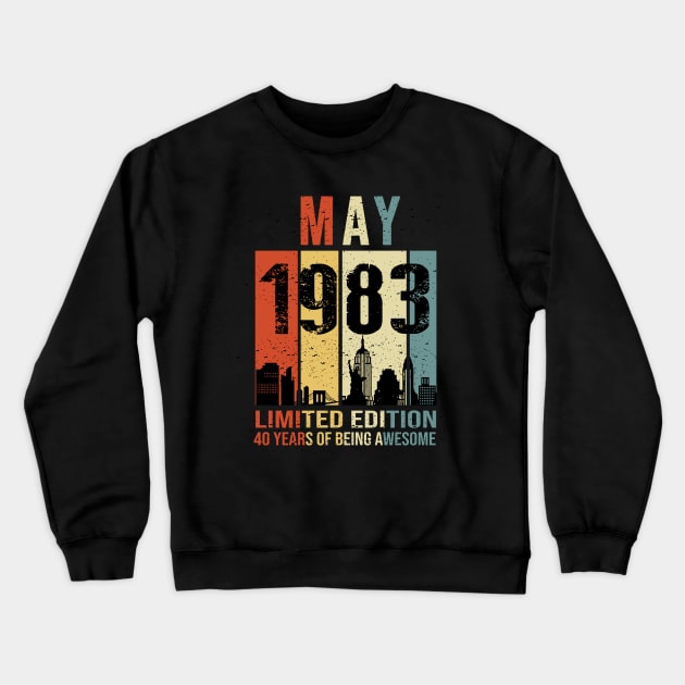 Made In 1983 May 40 Years Of Being Awesome Crewneck Sweatshirt by Red and Black Floral